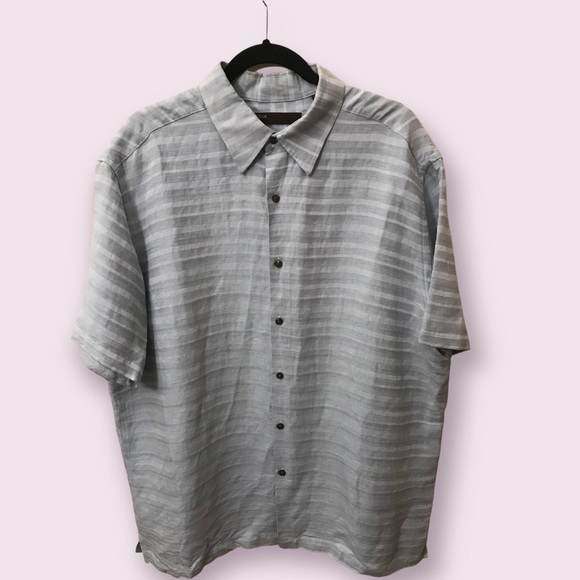 Perry Ellis Mens Linen Plaid Lightweight Short Sleeve Button Up Shirt Size XL - Picture 1 of 12
